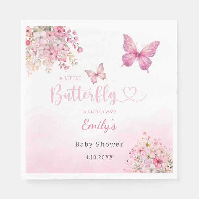 Serviette En Papier Boho mignonne rose papillon floral Baby shower fil (Devant)