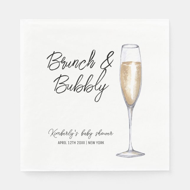 Serviette En Papier Boho minimum Champagne Brunch Baby shower Bubbly (Devant)