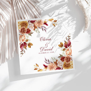 Serviette En Papier Boho Moderne Orange Brûlé Fleurs de Terre Cuite Ma