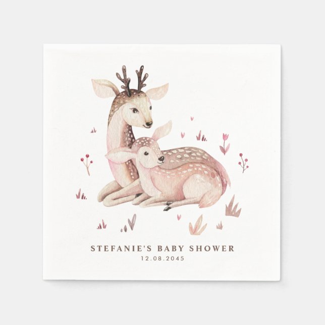 Serviette En Papier Boho Mommy et Baby Deer Baby shower boisé (Devant)