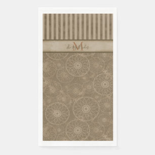 Serviette En Papier Boho monogramme Beige et Brown bande géométrique
