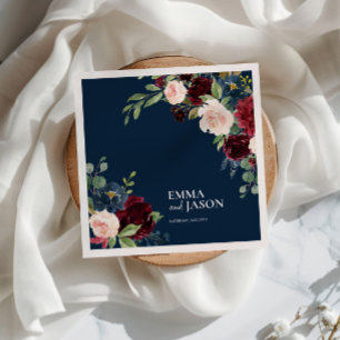 Serviette En Papier Boho Navy Floral Bourgogne Blush Mariage Napkins