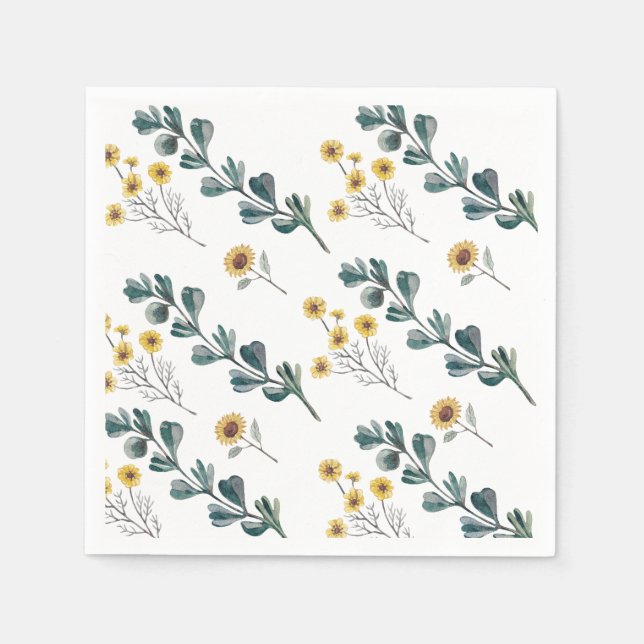 Serviette En Papier Boho neutre du genre | Baby shower aquarelle (Devant)