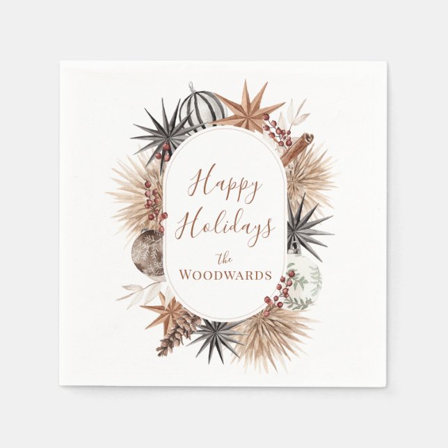 Serviette En Papier Boho Noël Botaniques Personnalisés (Devant)