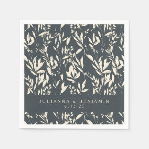 Serviette En Papier Boho noir floral mariage personnalisé dessin à la