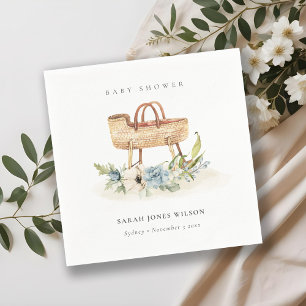 Serviette En Papier Boho Nursery Blue Floral Bassinet Baby shower