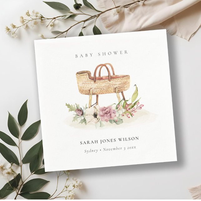 Serviette En Papier Boho Nursery rose Floral Baby shower Bassinet (Créateur téléchargé)