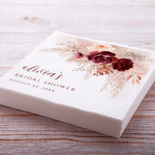 Serviette En Papier Boho Pampas Grass Roses Mariages Fête des mariées