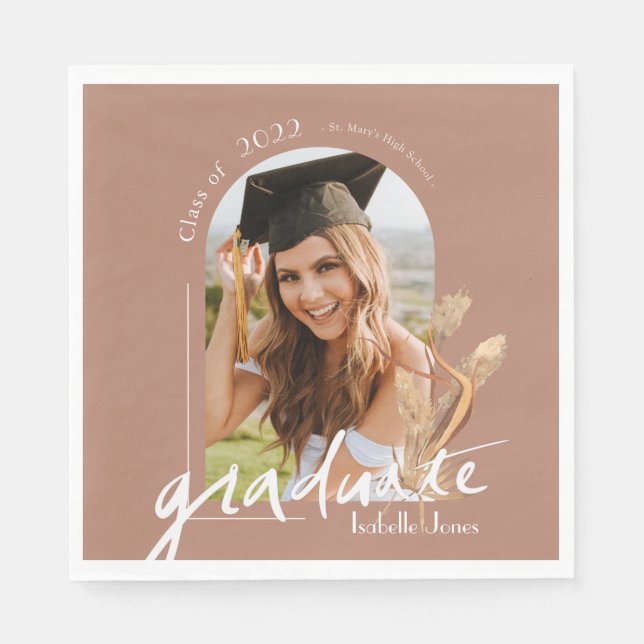 Serviette En Papier Boho Pampas Grass Terracotta Photo Graduation (Devant)