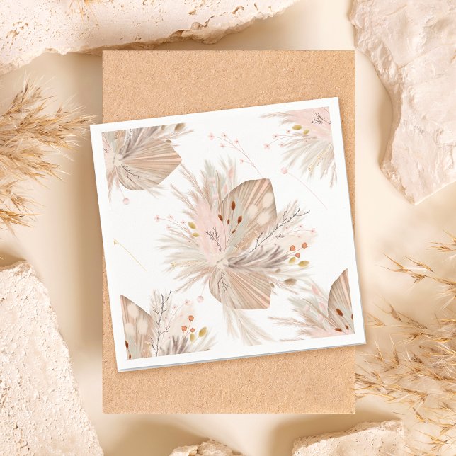 Serviette En Papier Boho pampas herbe séchée aquarelle motif désert (Boho pampas dried grass watercolor pattern desert napkins)