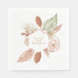 Serviette En Papier Boho Pampas Mariage de fleurs séchées tropicales