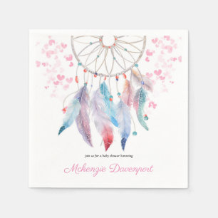 Serviette En Papier Boho Pastel Feathers Dreamcatcher Girl Baby shower