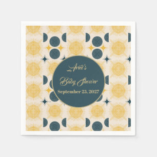 Serviette En Papier Boho Personnalisé Lune Soleil Étoiles Bleu Jaune
