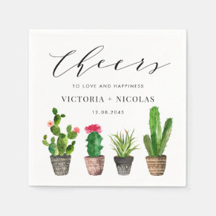 Serviette En Papier Boho Pot Succulents et Cactus Mariage d'été