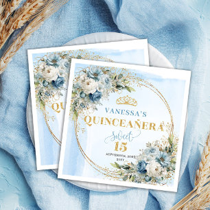 Serviette En Papier Boho Poussiéreux Bleu Eucalyptus Doré Paillettes Q