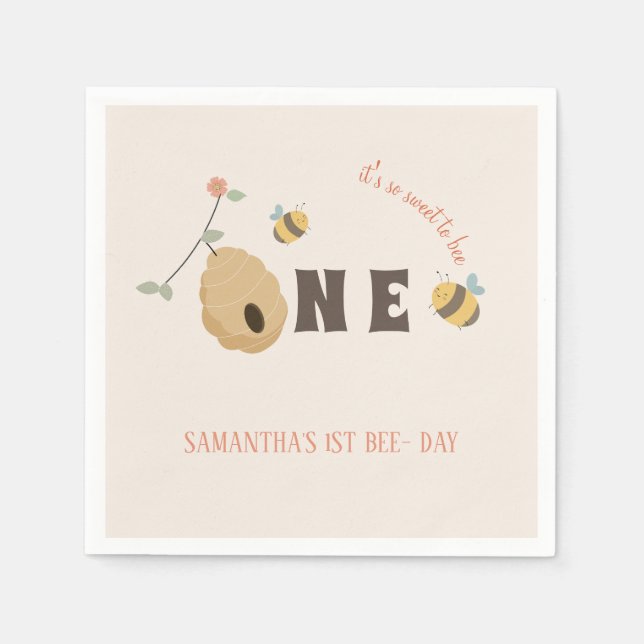 Serviette En Papier Boho Premier jour d'abeille 1er anniversaire d'abe (Devant)