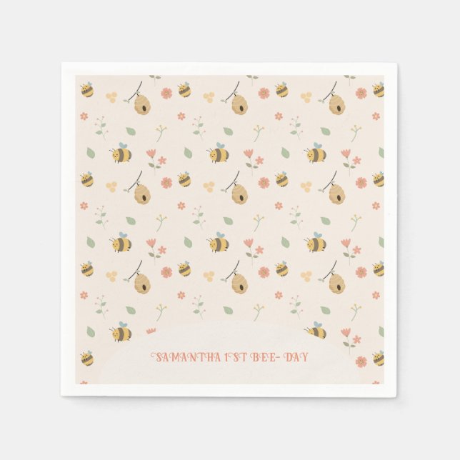Serviette En Papier Boho Premier jour d'abeille 1er anniversaire d'abe (Devant)