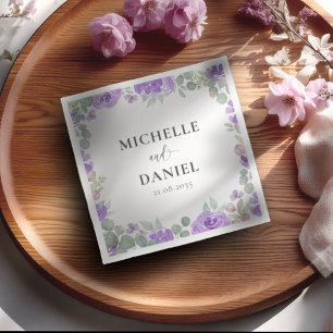 Serviette En Papier Boho Purple Floral Mariage d'aquarelle