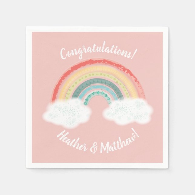 Serviette En Papier Boho Rainbow Baby shower rose (Devant)