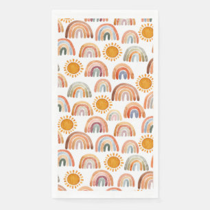 Serviette En Papier Boho Rainbow et Sun Watercolor