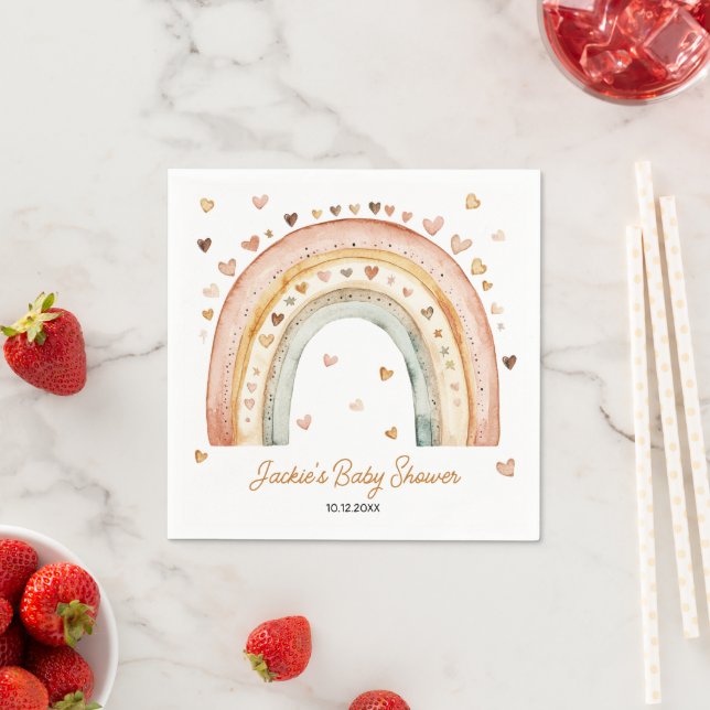 Serviette En Papier Boho Rainbow Watercolor Baby shower (En situation)