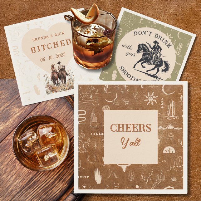 Serviette En Papier Boho Ranch Mariage Cheers Papier Cocktail Napkin (Créateur téléchargé)