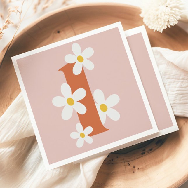 Serviette En Papier Boho Retro Daisy 1er anniversaire Super (Créateur téléchargé)