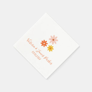Serviette En Papier Boho Retro Daisy Couples Nom Mariage Napkins