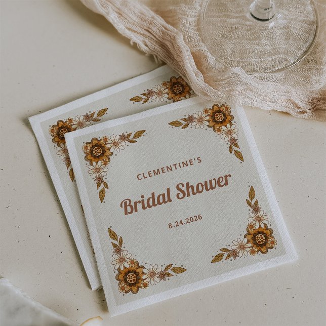Serviette En Papier Boho Retro Fleurs | Shower de Mariage (Retro floral napkins for your bridal shower)