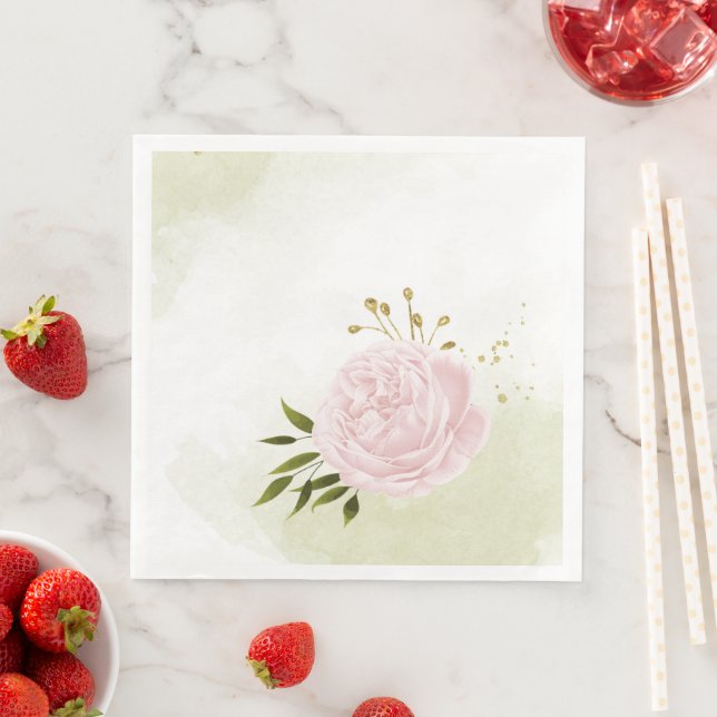 Serviette En Papier Boho rose fleurs vert feuille botanique (En situation)