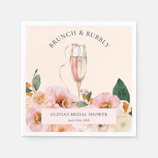 Serviette En Papier Boho Rose Floral Brunch & Bubbly (Devant)