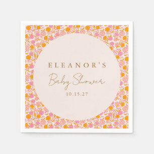 Serviette En Papier Boho Rose Orange Floral Cute Baby shower personnal