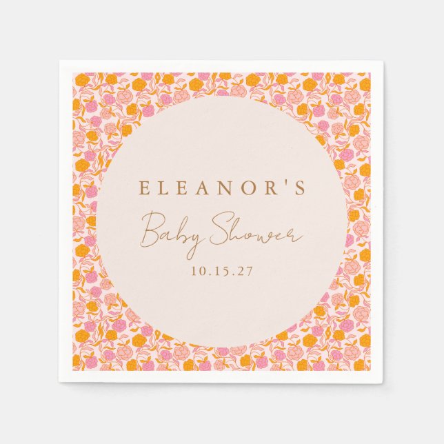Serviette En Papier Boho Rose Orange Floral Cute Baby shower personnal (Devant)