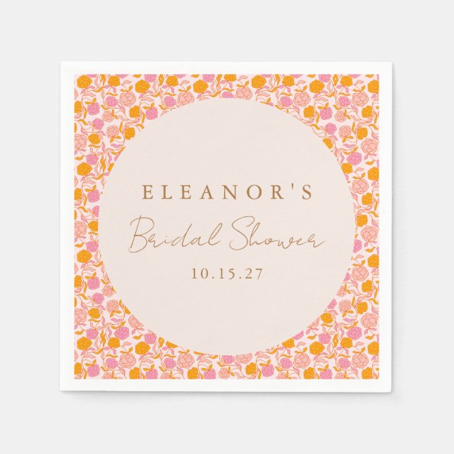 Serviette En Papier Boho Rose Orange Floral Douce Mariage Sur Mesure (Devant)