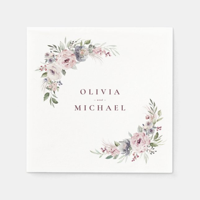 Serviette En Papier Boho rose pâle mariage à fleurs (Devant)