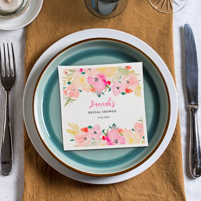 Serviette En Papier Boho rose printemps chic jardin fleuri nuptiale do (Spring pink boho chic garden floral bridal shower napkins)