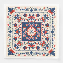 Boho rouge blanc et bleu chic art populaire géomét