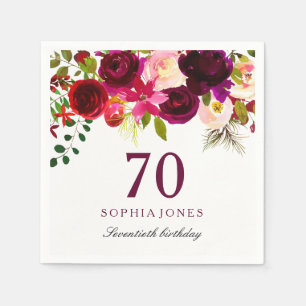 Serviette En Papier Boho rouge bordeaux 70e fête d'anniversaire
