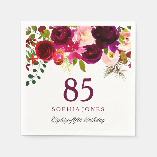 Serviette En Papier Boho rouge Bourgogne 85e fête d'anniversaire (Devant)