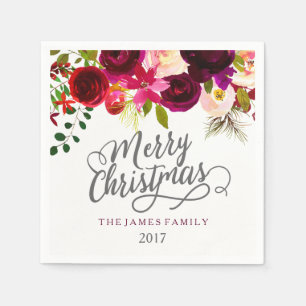 Serviette En Papier Boho rouge Bourgogne Joyeux Noël fête