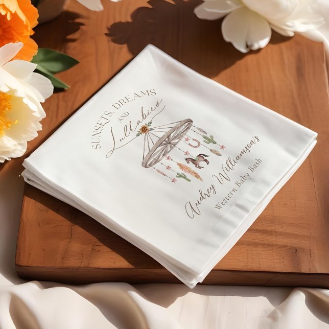 Serviette En Papier Boho Rustic Wagon Wheel Mobile Baby shower occiden (Boho Rustic Wagon Wheel Mobile Western Baby Shower Napkins)