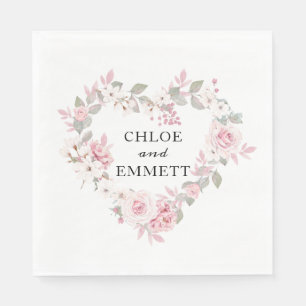 Serviette En Papier Boho Rustique Blush rose Floral Coeur botanique