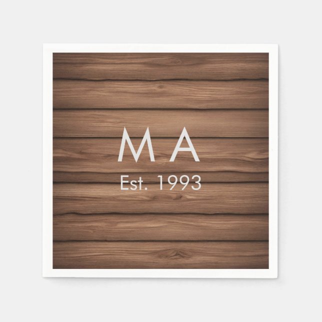 Serviette En Papier boho rustique Brown ajouter nom lettre année date  (Devant)