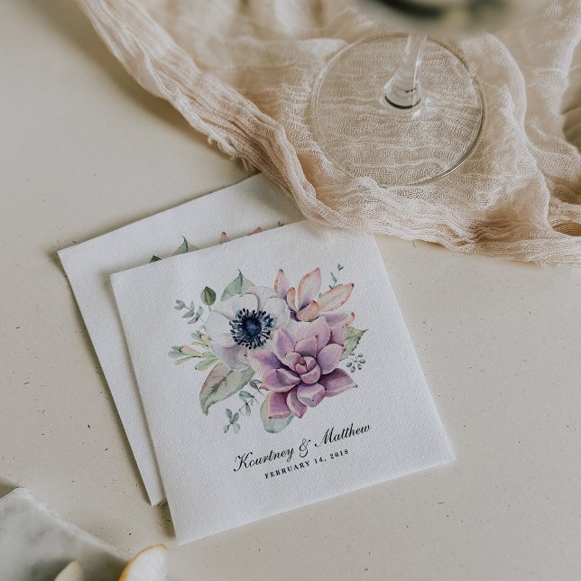 Serviette En Papier Boho Rustique Fleur de Succulent Aquarelle (Créateur téléchargé)