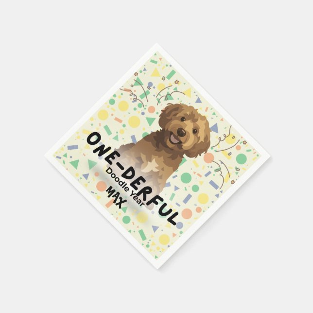 Serviette En Papier Boho Sage Green Goldendoodle First Birthday Party  (Coin)