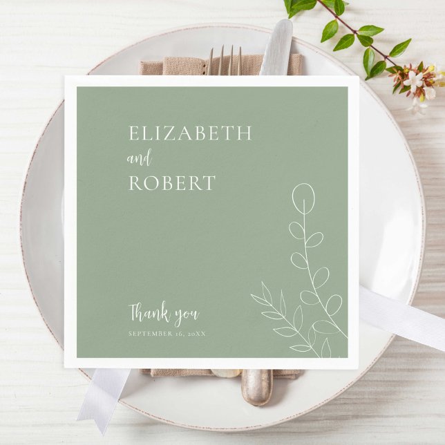 Serviette En Papier Boho Sage Vert Mariage Élégant Minimal Simple (Créateur téléchargé)