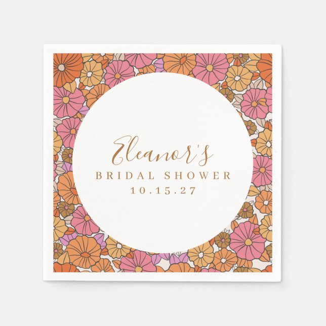 Serviette En Papier Boho Script Ochre Rose Floral Mariage Personnalisé (Devant)