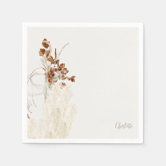 Serviette En Papier Boho Script Pampas Fête des mariées Cocktail (Devant)