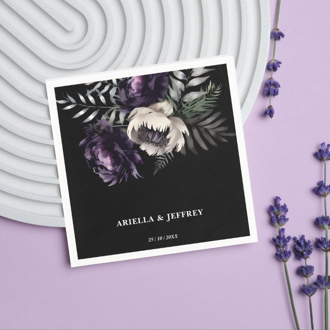 Serviette En Papier Boho sombre moody élégant modèle de mariage (Dark moody boho elegant wedding template napkins personalized wedding tableware gothic wedding)