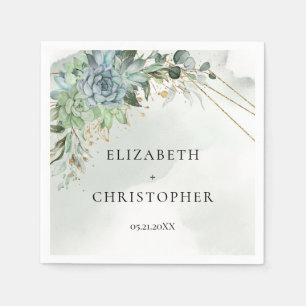 Serviette En Papier Boho Succulents eucalyptus cadre or mariage